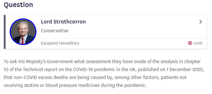 Question from Lord Strathcarron on excess deaths